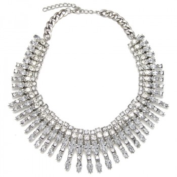 Crystal Ray Burst Silver Tone Statement Necklace